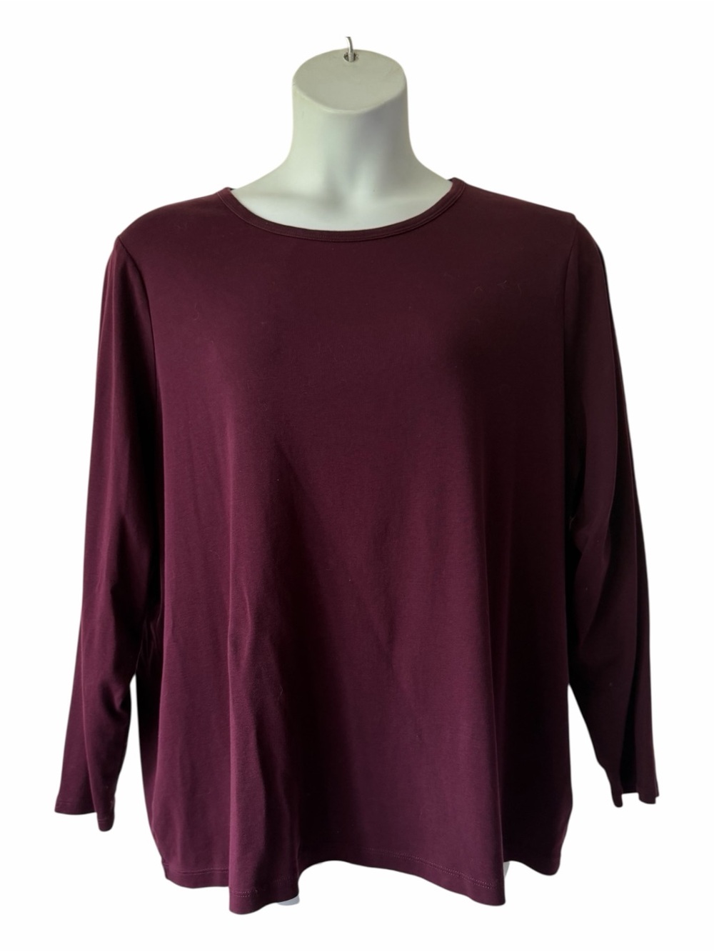 Lands End Shaped Fit Cotton Knit Top Burgundy Red Sz 3X Long Sleeve Pullover